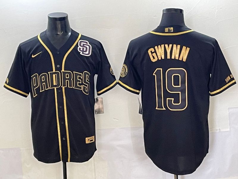 Men 2025 San Diego Padres #19 Gwynn Black Gold Throwback Nike MLB Jersey style 010
